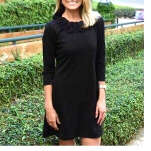 And Now This Black Cotton Ruffled Collar 3/4 Sleeve Dress XS